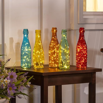 Evergreen Garden Glass Bottles for Bottle Tree, Wine Bottles for Decorativation Indoor Outdoor Wedding Christmas Party Decor (Rainbow, Set of 10)