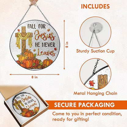FLAGWIX Fall Decorations for Home - Stained Glass Window Hanging 8in - Christian Sun Catchers Indoor Window, Fall Gifts for Women Men, Thanksgiving Decorations Sun Catcher, Christian Gifts for Mom Dad