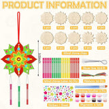JellyArch 30 Pack Spring Mandala Wind Chime Making Crafts Kit for Adults, Make Your Own Wind Chime Bulk Wooden Hanging Ornaments for DIY Activity Birthday Summer Decoration