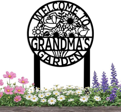 Personalized Flowers Metal Garden Sign with Stake, Front Yard Welcome Decorative, Custom Home Garden Decor, Customized Metal Yard Sign, Farmhouse Gardening Backyard Decor, Outside Art, Gift for Mom