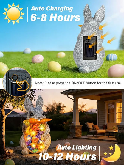 Guhope Solar Garden Statues, Outdoor Solar Bunny Easter Decor with Succulent and 6 LED Lights, Outside Yard Figurine Decor for Garden, Lawn, Patio, Balcony, Porch, Unique Gifts for Mom Grandma