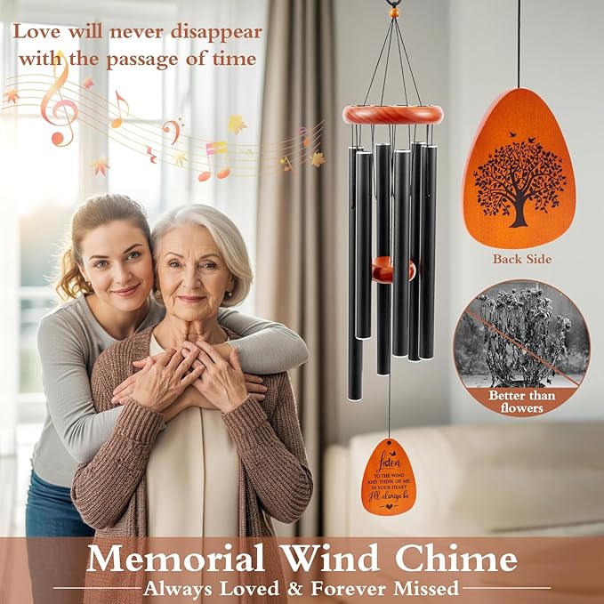 Memorial Wind Chimes Sympathy Gifts for Loss of Loved One, 32'' Wind Chime, Bereavement/Condolence Gift for Loss of Mom/Dad, Outdoor Garden Patio Home Decor, Soothing Melodic Tones