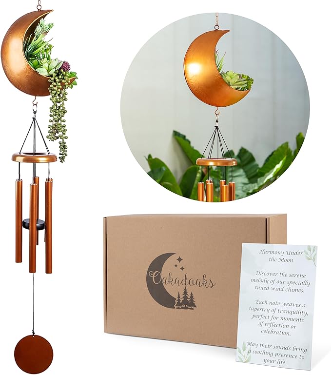 Premium Moon Wind Chimes for Outside – Deep Tone Sympathy & Memorial Wind Chime Gift for Loss of a Loved One, Outdoor Garden Patio Décor (Gold)