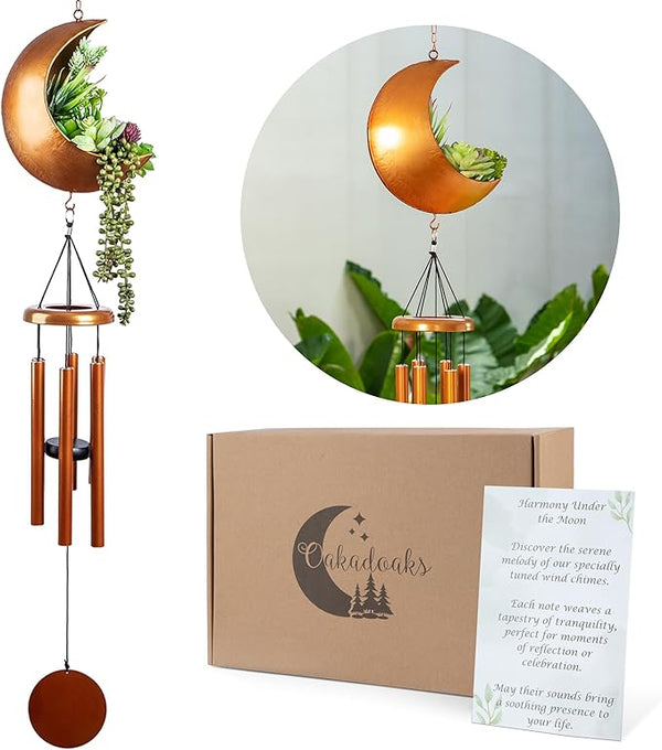 Premium Moon Wind Chimes for Outside – Deep Tone Sympathy & Memorial Wind Chime Gift for Loss of a Loved One, Outdoor Garden Patio Décor (Gold)