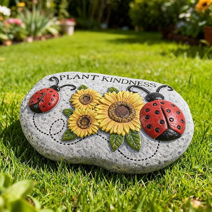 Ladybug Garden Stepping Stones, 4.1"×3.7" Decorative Ladybugs Sunflower Concrete Stepping Stone, Plant Kindness Gardening Gifts for Outside Yard Walkway Pathway Patio Lawn Spring Home Decor