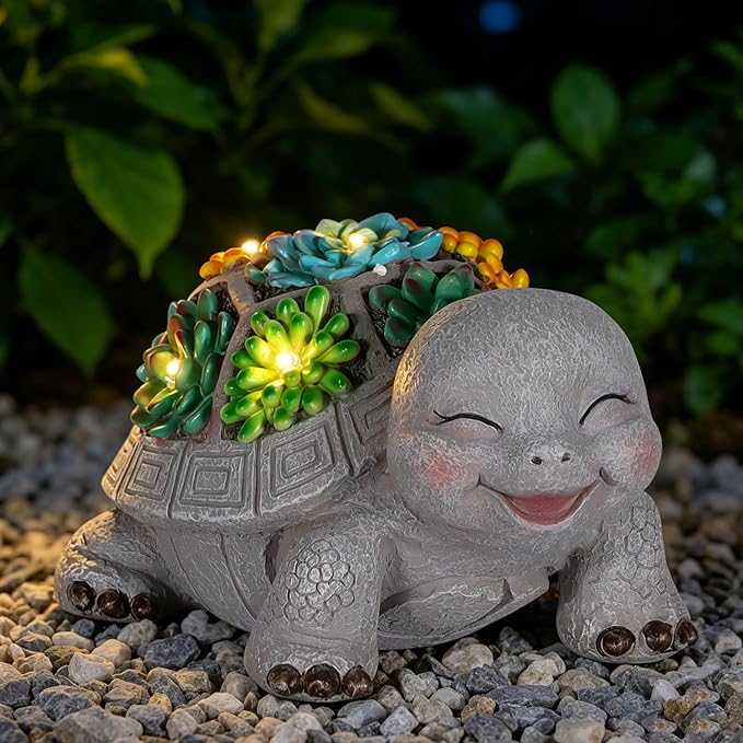 mocosa Solar Garden Statues Turtle and LED Lights Birthday Gifts for Women Mom Grandma Solar Outdoor Cat Decor for Outside,Outdoor Solar Lights for Yard, Garden and Patio, Unique Gift for Women