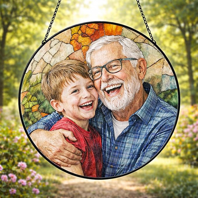 Personalized Grandma Stained Glass Sun Catcher, Custom Photo Window Hanging, Personalized Stained Glass, Gift for Grandma, Grandparents, Christmas, Birthday, Keepsake, Christmas Ornament, P3