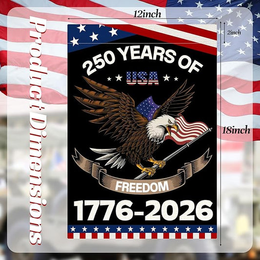 250 Anniversary America Garden Flag, 250th Anniversary USA Patriotic Double-Sided Banner, Double-Sided Burlap, 1776-2026 Semiquincentennial Commemorative, Suitable for Outdoor Lawn Decor (A2-S-12x18 Inch)