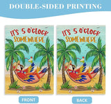Welcome Summer Parrot Bird Decorative Garden Flag, It's 5 O'clock Somewhere Beach Coastal Tropical Palm Tree Yard Outside Decoration, Hawaii Nautical Outdoor Small Home Decor Double Sided 12x18