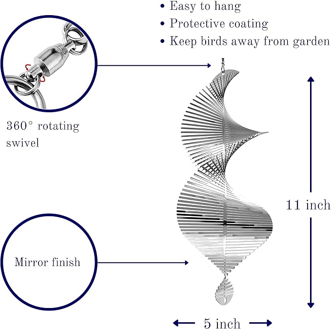 Wind Spinner Metal Garden Spinners Outdoor Garden Art for Backyard Outdoor Hanging Decor and Spinners for Yard and Garden Ornaments 3D Shape (Silver Helix)