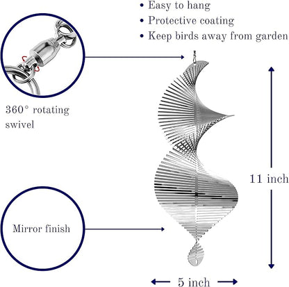 Wind Spinner Metal Garden Spinners Outdoor Garden Art for Backyard Outdoor Hanging Decor and Spinners for Yard and Garden Ornaments 3D Shape (Silver Helix)