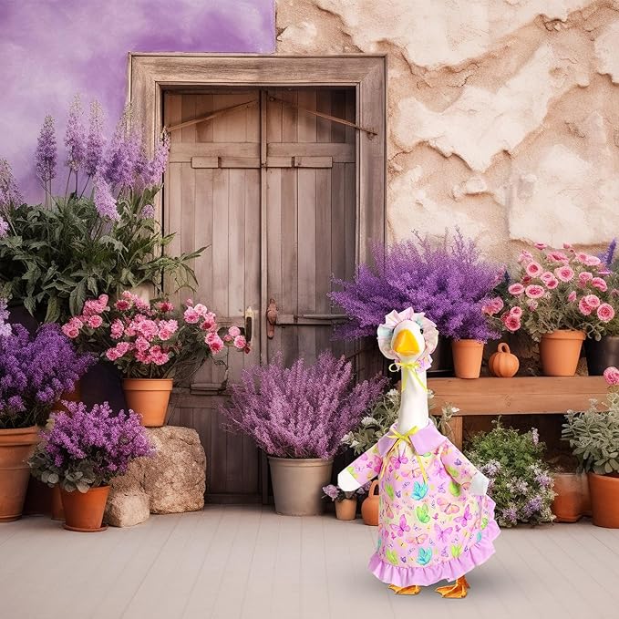 FuWeave Spring Goose Outfit Butterfly Lawn Porch Goose Clothes for 23" Large Statue Outdoor Patio Yard Lawn Art Decoration