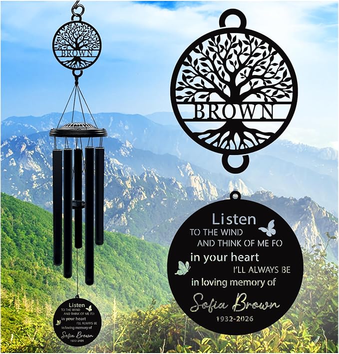Personalized Memorial Wind Chimes for Loss of Loved One Custom Sympathy Gift in Loving Memory Outdoor Wind Chimes for Mom Dad Bereavement Remembrance Gift (Memorial 1)
