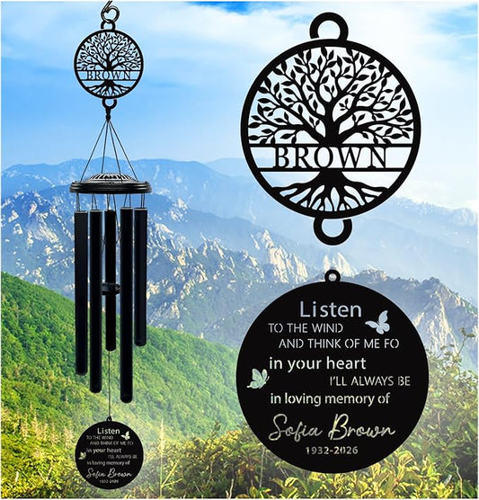 Personalized Memorial Wind Chimes for Loss of Loved One Custom Sympathy Gift in Loving Memory Outdoor Wind Chimes for Mom Dad Bereavement Remembrance Gift (Memorial 1)