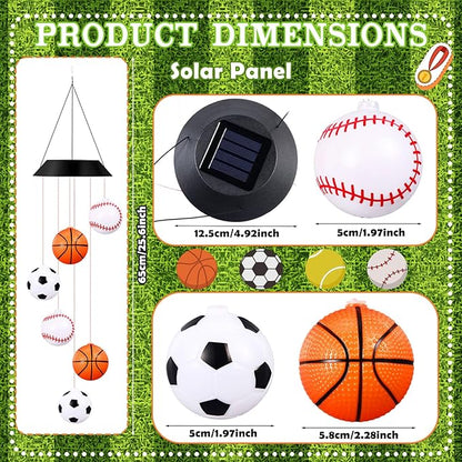 GlikCeil Sports Ball Solar Wind Chimes 27.5inch Sports Decorations Outside Waterproof Hanging LED for Yard, Porch, Patio, Party, Color Changing Lights