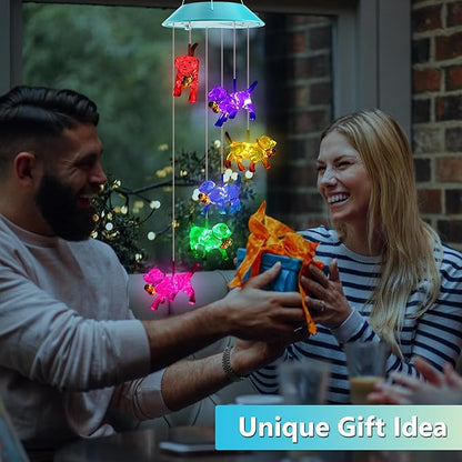 Solar Dog Gift for Mom Girls, Color Changing Solar Wind Chimes for Outside, Outdoor Decorative Mobile Lights for Garden, Yard, Patio, Window, Party Decorations, Gift for Women