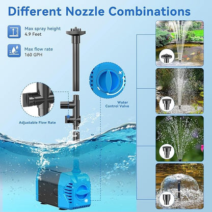POPOSOAP 8W Solar Fountain Pump with 3000mAh Battery Backup & 12W Solar Fountain Pump for Fish Pond, Wildlife Garden, Ponds, Waterfall, Hydroponics
