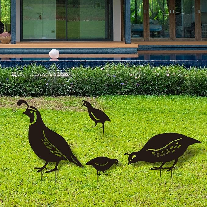 4Pcs Quail Animal Statue Garden Ornaments Yard Sign Quail Sculpture Easter Decors Garden Stakes Photographic Props Garden Decor for Outdoor