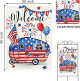 Welcome 4th of July Camping Patriotic Decorative House Flag, America Camper RV Stars Stripes Garden Yard Outside Decorations, American USA Campsite Outdoor Large Home Decor Double Sided 28 x 40