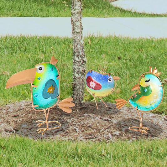 Metal Garden Decor for Outside,Spring Yard Decor Bird Set of 3, Yard Art Outdoor Decor and Garden Decorations, Bird Statues Decor for Apartment Patio, Outdoor Decor for Patio Decorations