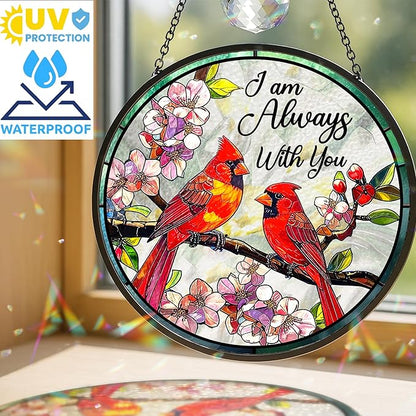 Cardinal Suncatcher Memorial Stained Glass for Window Hanging, Red Cardinal Im Always with You Sympathy Gift, Stained Glass Red Bird Remembrance Ornament for Mom, Grandpa, Loved One