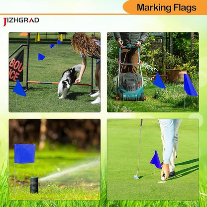 50Pack Blue Marking Flags, JIZHGRAD 15x4x5 Inch Marker Flags Use for Yard & Lawn, Boundary & Dog Training, Survey & Landscape, Sprinkler & Surveyor, Garden & Construction, High Visibility, Sturdy, Versatile, UV & Weather Resistant
