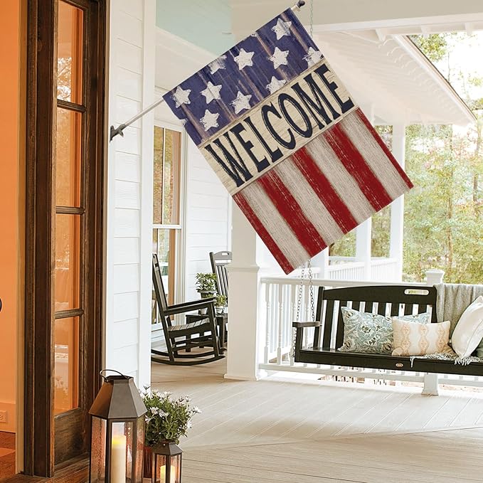 AVOIN colorlife Patriotic 4th of July House Flag 28x40 Inch Double Sided Outside, Memorial Day Retro American Stars and Stripes Welcome Yard Outdoor Decoration