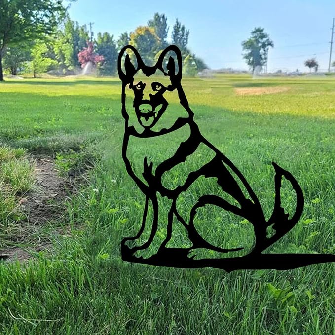 Metal Garden Dog Statue Ornament Gift Metal Art Dog Silhouette Decoration Steel Dogs Statue Decorative Garden Stakes for Yard, Lawn, Patio, Pathway(German Shepherd)