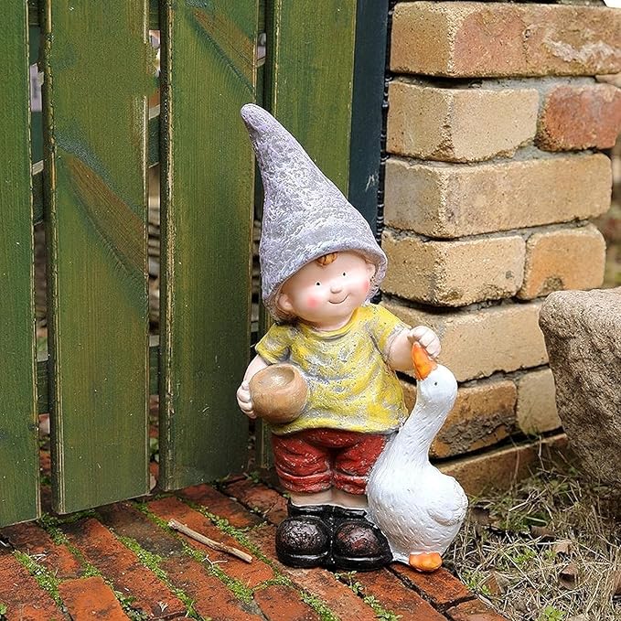 Garden Ornaments Decor Statue Outdoor,Abstract Unique Statue Sculpture Creative Outdoor Garden Courtyard Statue Decoration Ornament,Courtyard Garden Balcony Boy Feeding Goose Statue Feeding