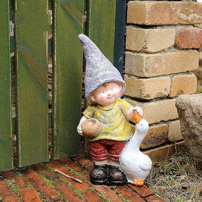 Garden Ornaments Decor Statue Outdoor,Abstract Unique Statue Sculpture Creative Outdoor Garden Courtyard Statue Decoration Ornament,Courtyard Garden Balcony Boy Feeding Goose Statue Feeding