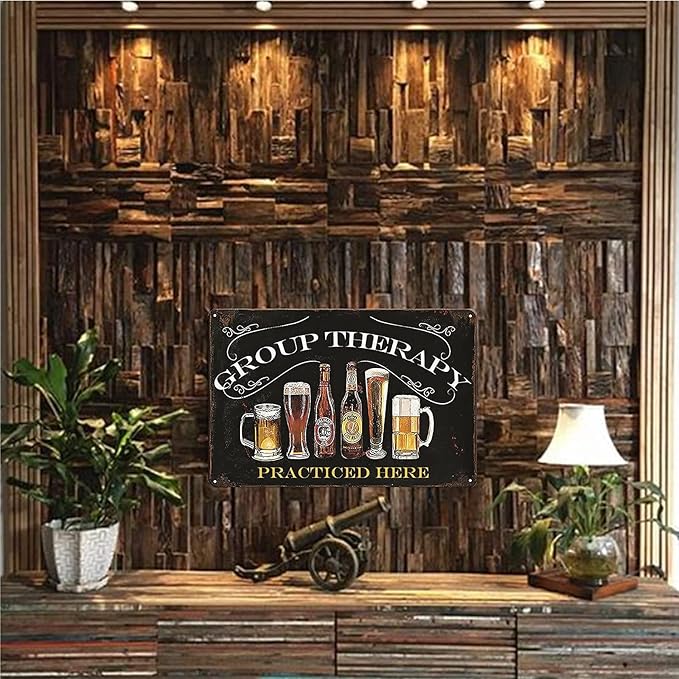 Bar Wall Decor Beer Signs Metal Tin Sign For Patio Backyard And Pool，Group Therapy Practiced Here Small Personalized Vintage Signs For Home Decor Art Outdoor Decorations 8x12 Inch