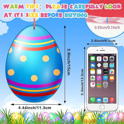 Rtteri 30 Pcs Easter Egg Outdoor Hanging Ornaments Colorful Double Sided Printing Tree Ornament Plastic Easter Egg Hanging Ornament for Porch Tree Yard Lawn Party