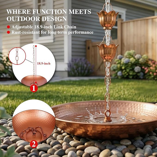 Rain Chain Basin, Anchoring Basin for Rain Chain, Metal Bowl for Rain Chain Downspout Gutters, Rain Basin for Outdoor Garden, Lawn & Patio Water Feature, 11 Inches Diameter, Gold