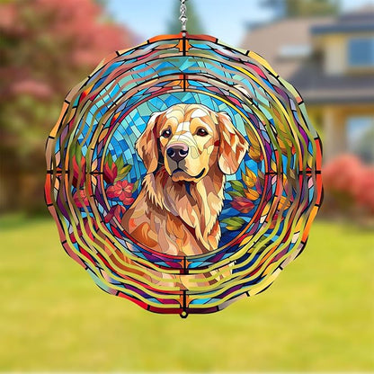 Golden Retriever Wind Spinner Pet Dog Memorial Gifts, Vibrant 3D Kinetic Aluminum Metal Hanging Outdoor Garden Decor, Loss of Dogs Sympathy Gifts, 8" Wind Sculptures for Patio, Porch Yard Art (GR3)