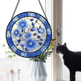 Stained Glass Window Hanging, Blue and White Plum Blossom Sun Catcher for Door Home Decor Flowers Suncatcher Christmas Mother's Day Birthday Gifts for Women Men Mom and Nana 6.3 in
