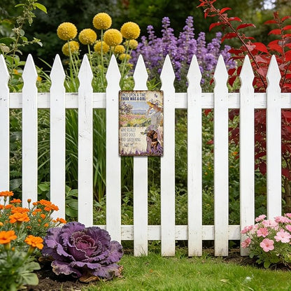 Garden Signs for Outside, Funny Metal Signs for Home Garden Patio Yard - A Girl Loves Dogs and Gardening, Vintage Gardening Gifts for Women, Wall Decor 12" x 8"