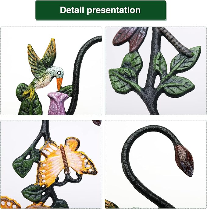 Sungmor Cast Iron Garden Hook Set, 11 Inch S Hook for Hanging, Decorative Flower Pot Hanger, Indoor/Outdoor Large Strong Ceiling Hooks for Macrame, Wind Chime, Bird Feeder