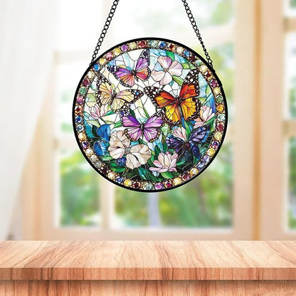 DASTOLL Stained Glass Window Hanging, Colorful Butterfly Suncatcher for Doors Home Sun Catchers Decoration and Christmas, Mother's Day Birthday Gifts for Women, Men, and Mom 11.8x11.8 in