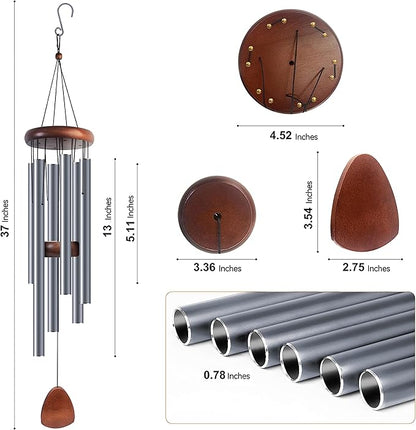 Bursvik Large Aluminium Wind Chimes 37 Inches to Create a Zen Atmosphere Suitable for Outdoor, Garden, Patio Decoration. Classic Wind Chimes with Wind Catcher Suitable as A Gift for Unisex(Blue Grey)