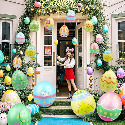 4 Packs 24 Inch Inflatable Easter Eggs Outdoor PVC Inflatable Hanging Eggs Blow Up Easter Egg for Egg Hunts Yard Garden Outdoor Decoration