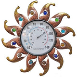 Metal Sun Thermometer Indoor Outdoor Wall Art Decor, Sun with Glass Ball Plaque Sculpture Hanging Mounted for Living Room Bedroom Kitchen Workroom Patio Garden, No Battery Required