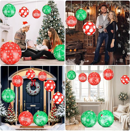 Flasoo 12 Pack Giant Inflatable Christmas Ornaments for Outdoor Decoration, Big Christmas Balls for Front Door Yard Tree Hanging (9 Inch, 12 Inch, 16 Inch)