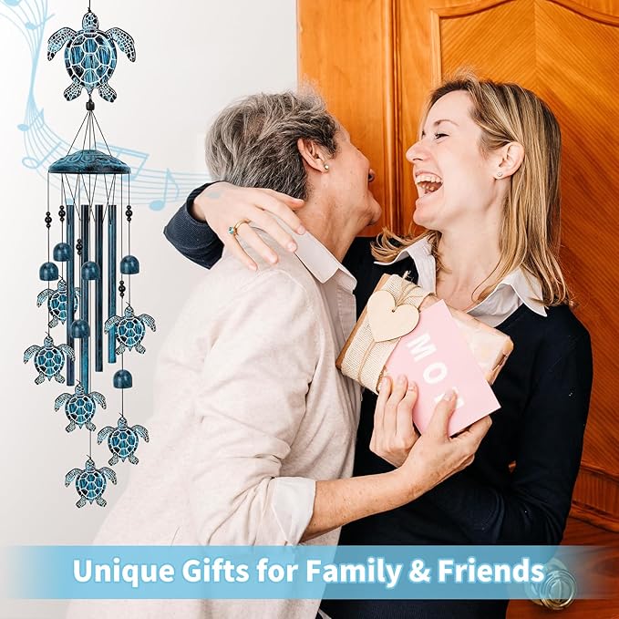 Sea Turtle Wind Chimes for Outside, Large Turtle Garden Decor, Unique Sea Animal Decor for Mom, Grandma, 40" Outdoor Windchimes for Lawn, Porch, Patio, Yard, Christmas