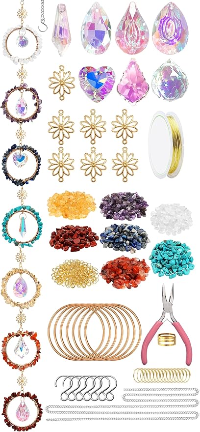 7 Chakra Sun Catcher Kit for Adults DIY Crystal Ornaments Prism Hanging Decorative Suncatcher with Crystals Sun Catchers Making Supplies Kit Art and Crafts Decor for Home Gifts
