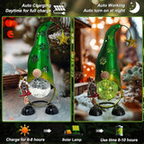 HONGLAND Christmas Gnomes Garden Decor Solar Outdoor Decorations Gnome Yard for Mom, Color Changing LED Lights with Snowflake Hollowed-Out Hat (Green)