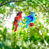 Cardinal and Blue Jay Suncatchers, Stained Glass Birds Hanging Ornament for Christmas Windows, Crystal Bird Sun Catcher Outdoor Decor