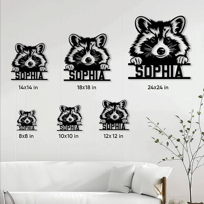 Personalized Raccoon Metal Sign, Raccoon Hanging Sign Outdoor Porch Welcome, Custom Name Wall Fence Yard Patio Home Office Decor Gifts Birthday