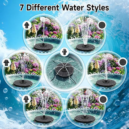 Solar Fountain, 3-Level Adjustable Water Height, 3.5W Glass Powerful Outdoor Fountain Pump with Rotating Rods & 7 Nozzles for Bird Bath, Garden, Pond, Patio, Flower Pot (2026 Model, Black)
