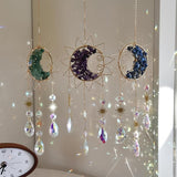 Sun & Crescent Crystal Suncatcher, Crystal Hanging Prism, Rainbow Makers, Housewarming Gift, Garden Decoration, Window Ornament (Purple)