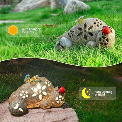 Butterfly Garden Statues Butterfly on Stone Statue with Solar LED Lights for Porch Patio Lawn Yard Art Decoration Christmas Birthday Gardening Gifts for Mom Women